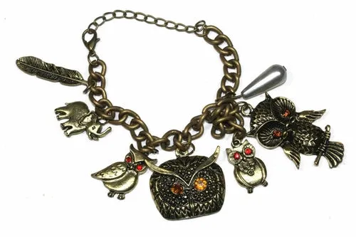 Owl, Elephant & Feather Charm Boho Bracelet