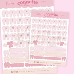 Pink Coquette Bow Daily Number Stickers | Kawaii Pink Bow Date Stickers 1-31 | CC010