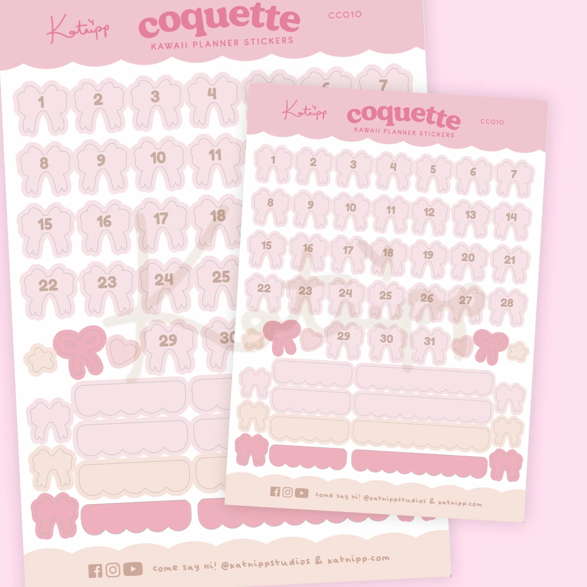 Pink Coquette Bow Daily Number Stickers | Kawaii Pink Bow Date Stickers 1-31 | CC010