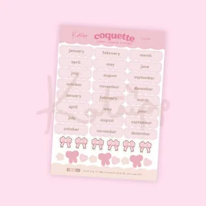 Pink Coquette Bow Monthly Planner Stickers | Kawaii Yearly Organiser Stickers | CC009