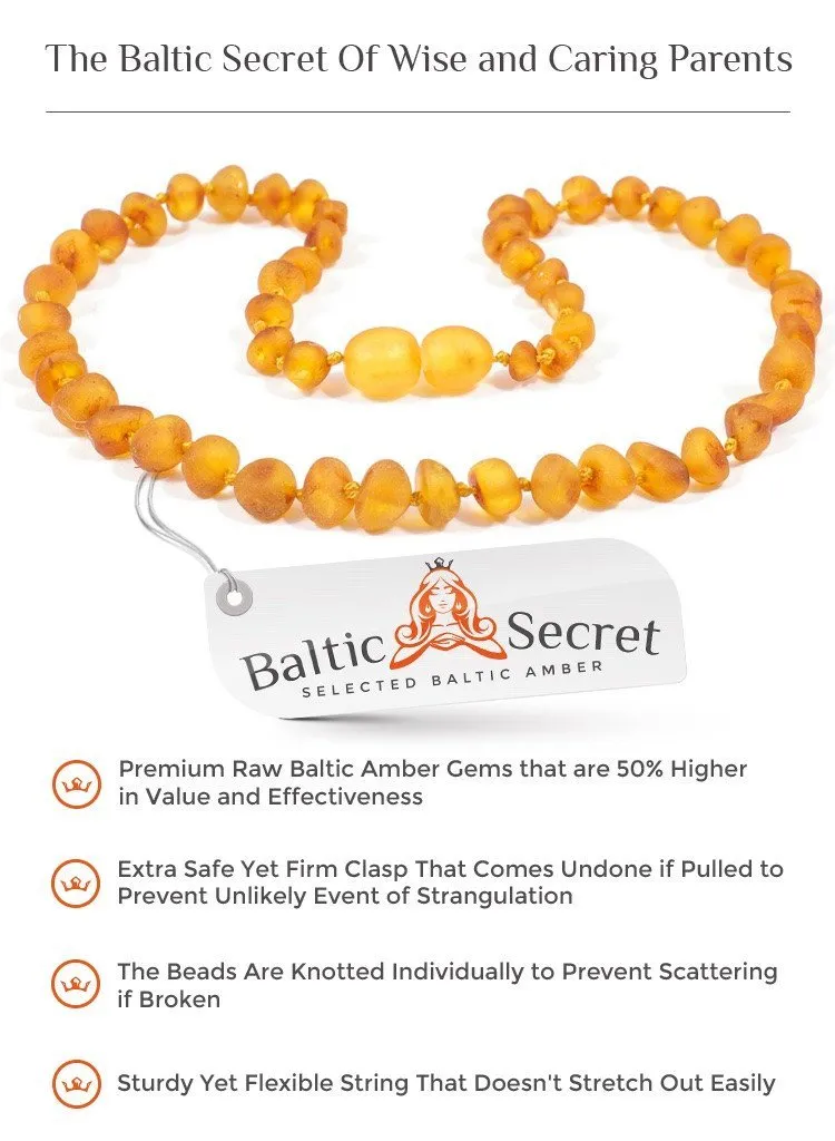 RAW AMBER TEETHING NECKLACE & BRACELET FOR CHILDREN / HONEY COLOUR / UNPOLISHED / EXTRA SAFE & EFFECTIVE