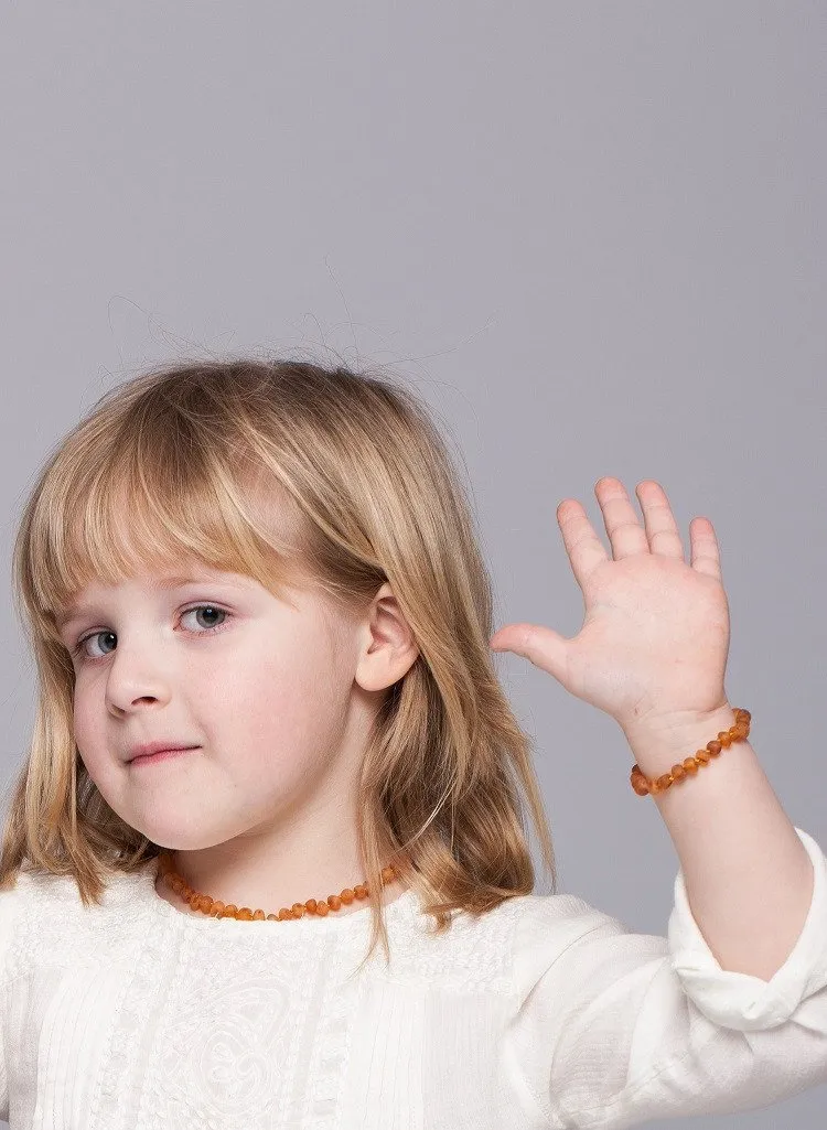 RAW AMBER TEETHING NECKLACE & BRACELET FOR CHILDREN / HONEY COLOUR / UNPOLISHED / EXTRA SAFE & EFFECTIVE