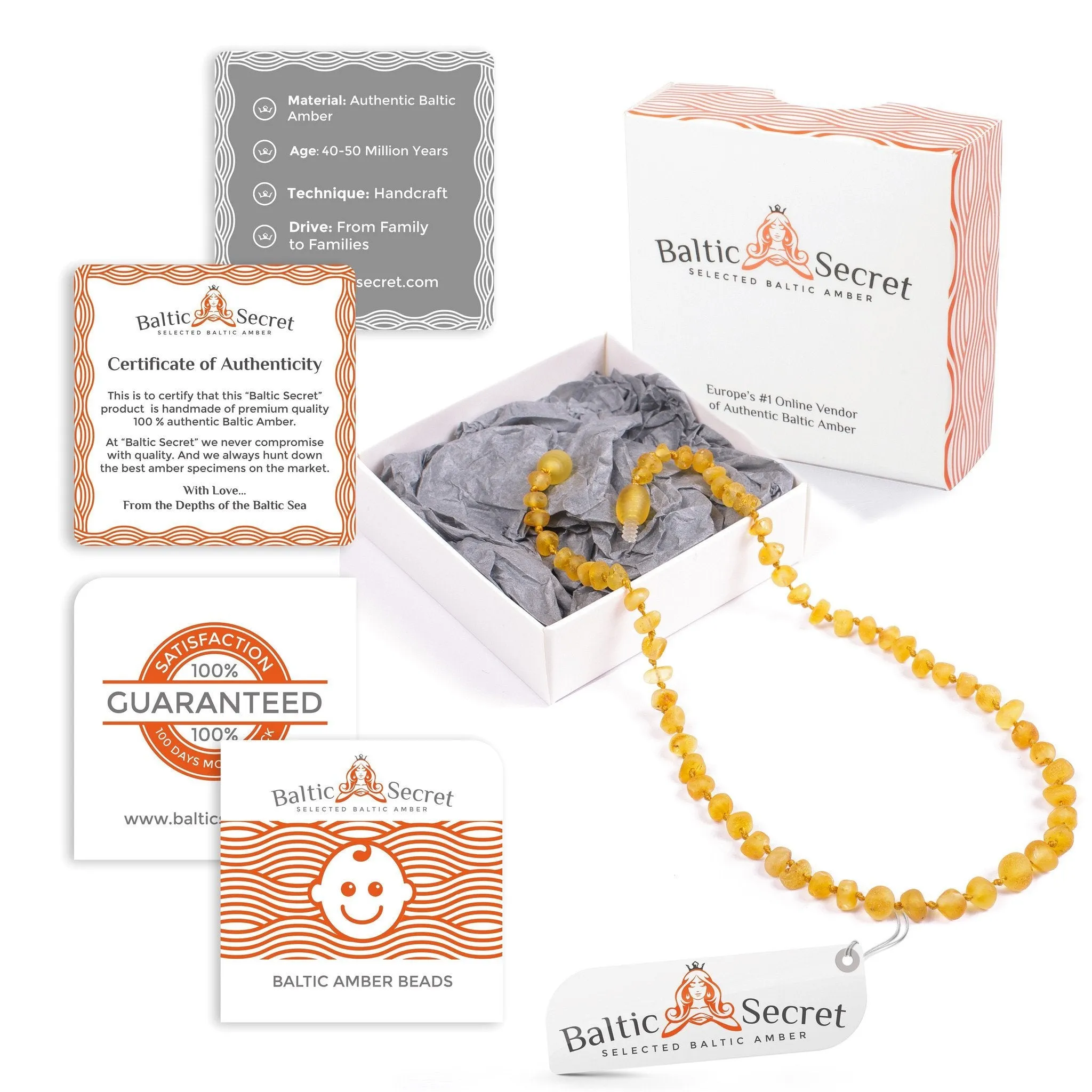 RAW AMBER TEETHING NECKLACE & BRACELET FOR CHILDREN / HONEY COLOUR / UNPOLISHED / EXTRA SAFE & EFFECTIVE