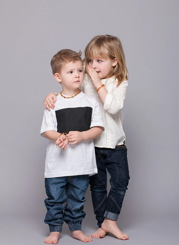 RAW AMBER TEETHING NECKLACE & BRACELET FOR CHILDREN / HONEY COLOUR / UNPOLISHED / EXTRA SAFE & EFFECTIVE