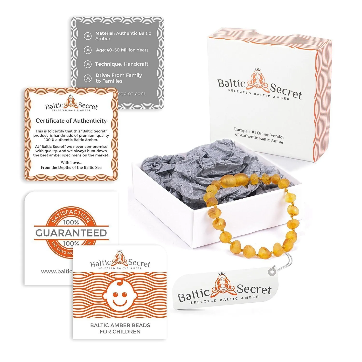 RAW AMBER TEETHING NECKLACE & BRACELET FOR CHILDREN / HONEY COLOUR / UNPOLISHED / EXTRA SAFE & EFFECTIVE