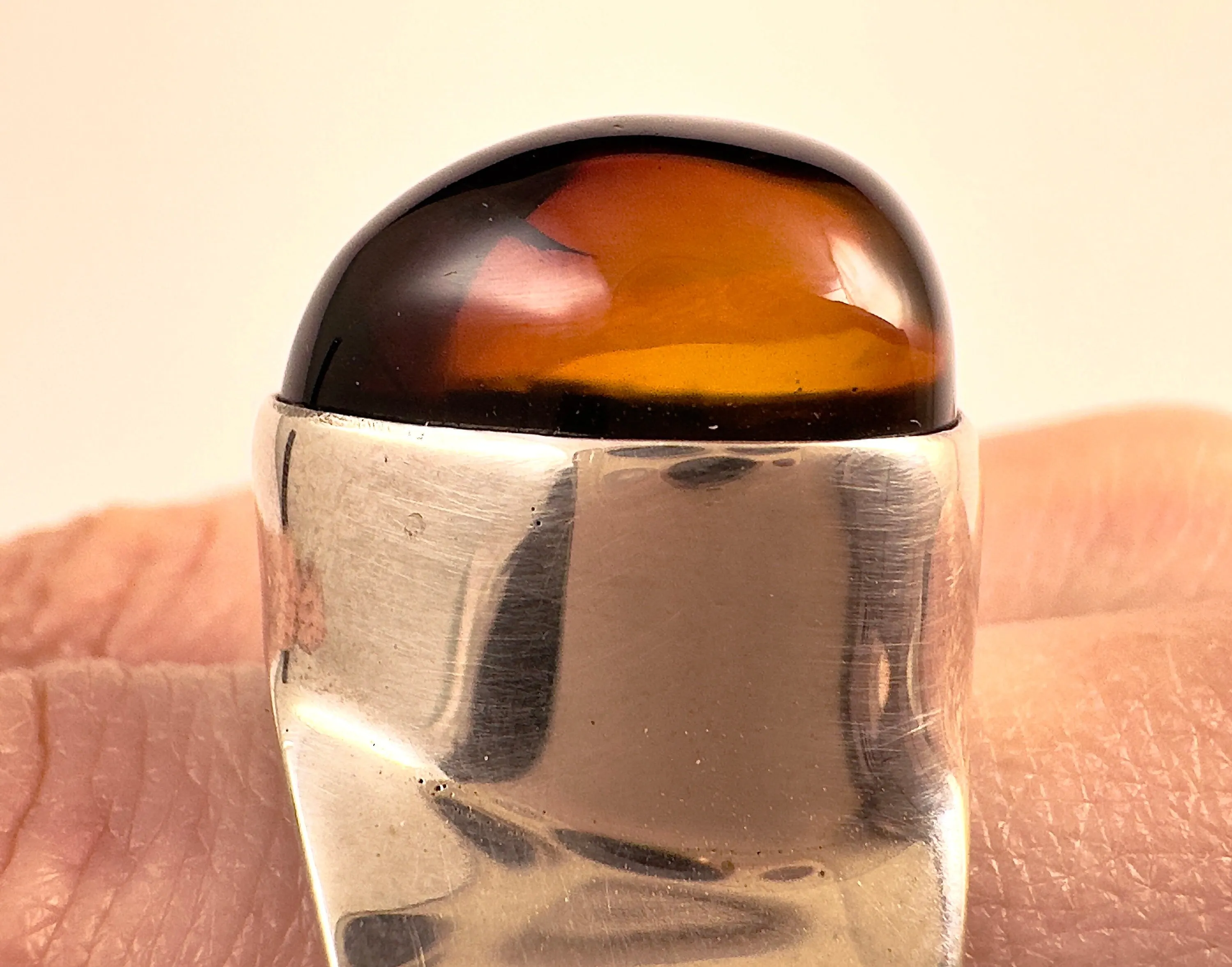Red AMBER Ring - SIZE 9.25 - Genuine Sterling Silver Ring with a Polished AMBER Center Stone, 53764