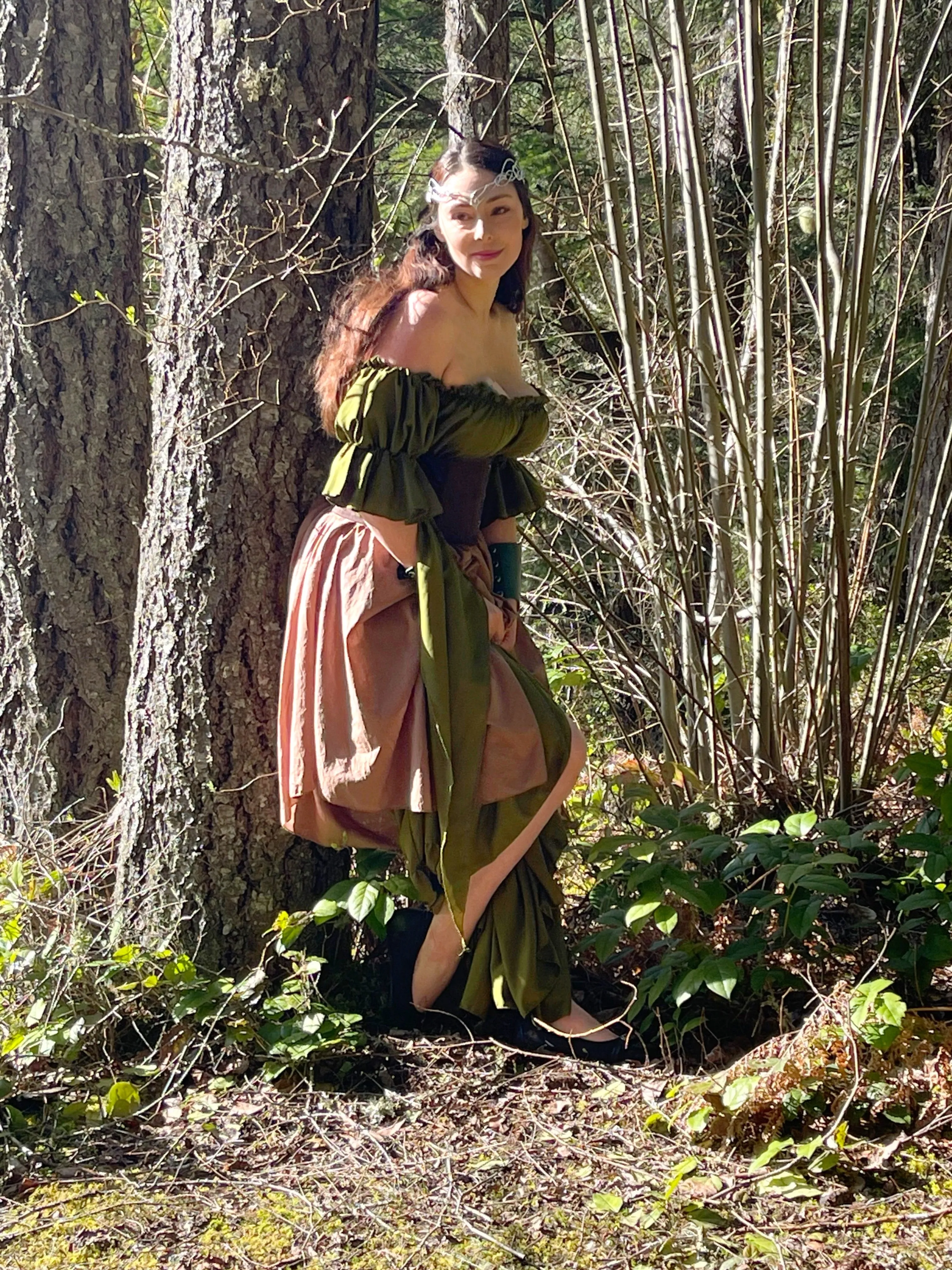 Renaissance Medieval Fantasy Costume - 2 Pc Chemise Gown & 4Point Skirt Cosplay Woodland Fairy Dress - The Fern Fairy - Reminisce Brand