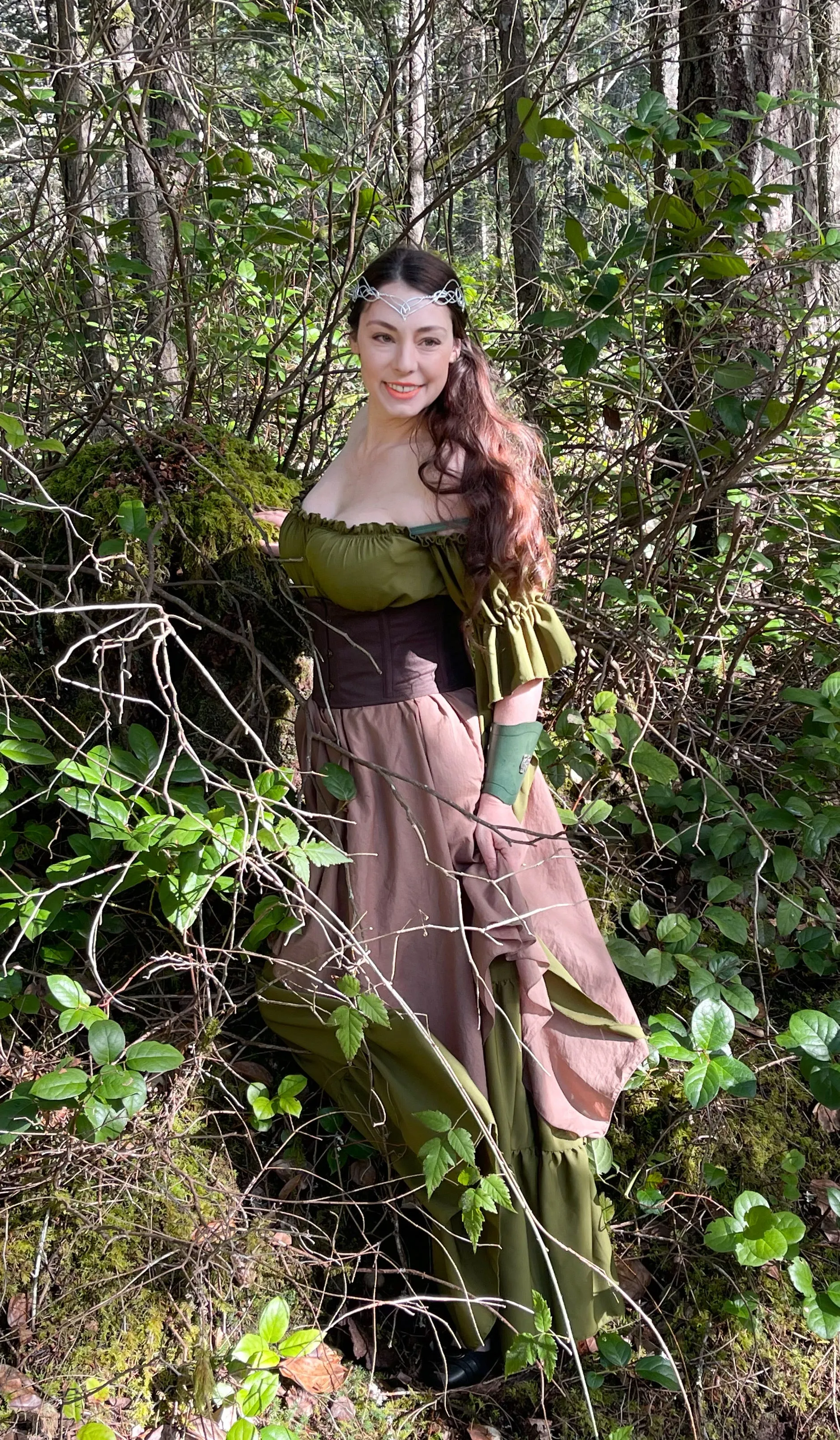 Renaissance Medieval Fantasy Costume - 2 Pc Chemise Gown & 4Point Skirt Cosplay Woodland Fairy Dress - The Fern Fairy - Reminisce Brand