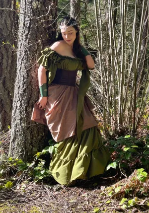 Renaissance Medieval Fantasy Costume - 2 Pc Chemise Gown & 4Point Skirt Cosplay Woodland Fairy Dress - The Fern Fairy - Reminisce Brand