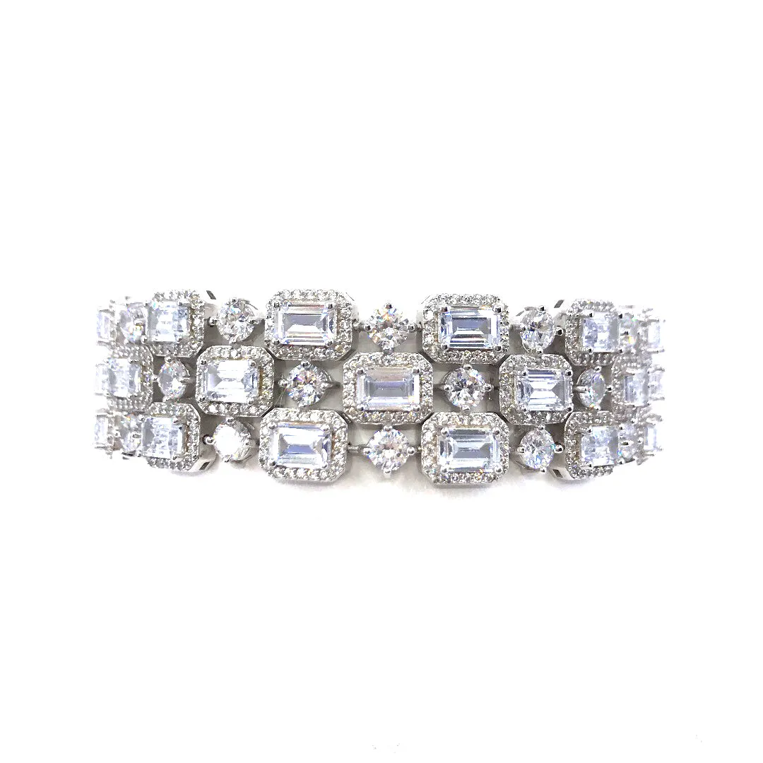 Rhodium Plated Sterling Silver Micropave Square CZ Bracelet