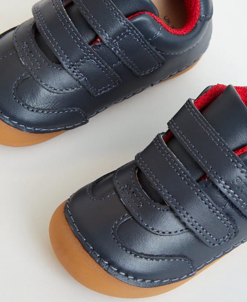Rocket Navy Leather First Walker Trainer
