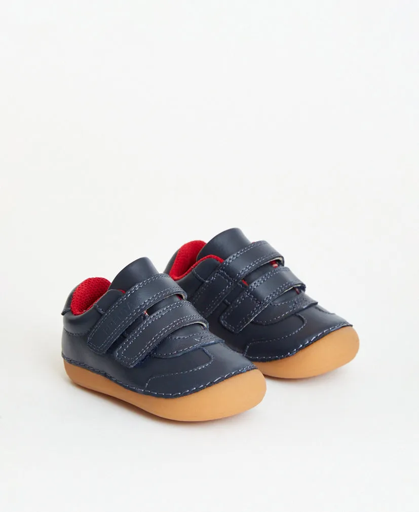 Rocket Navy Leather First Walker Trainer