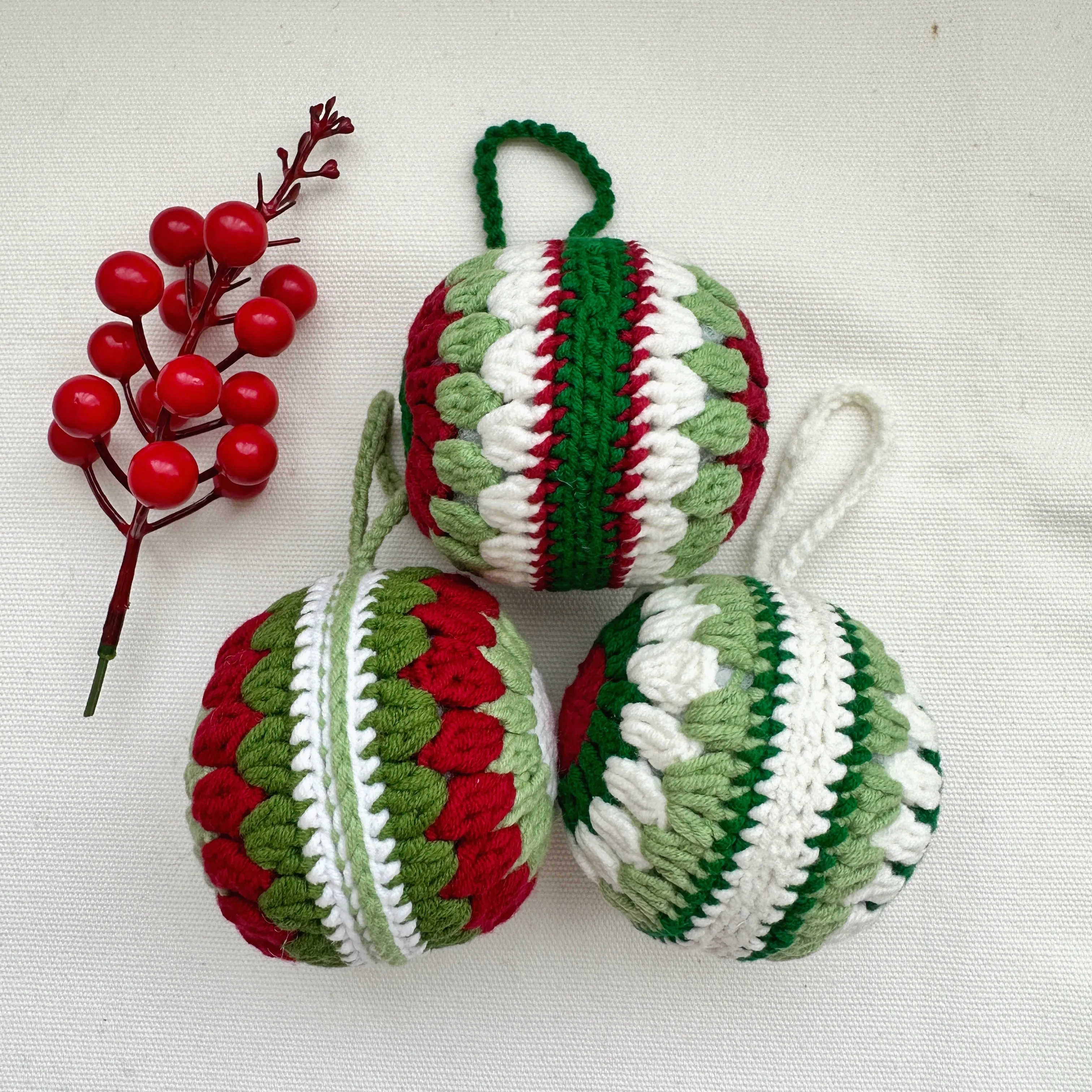 Set of 3 Handmade Crochet Christmas Tree Ornaments