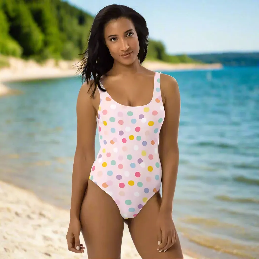 Splash into Fun with a Pink Polka Dot One-Piece Swimsuit