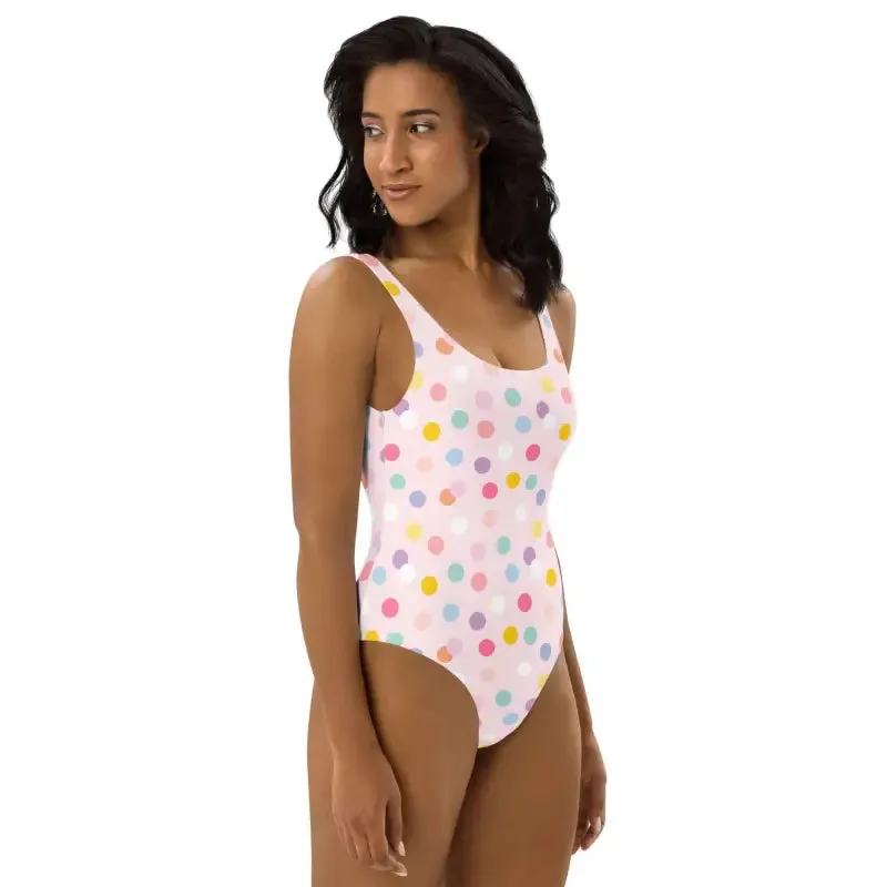 Splash into Fun with a Pink Polka Dot One-Piece Swimsuit