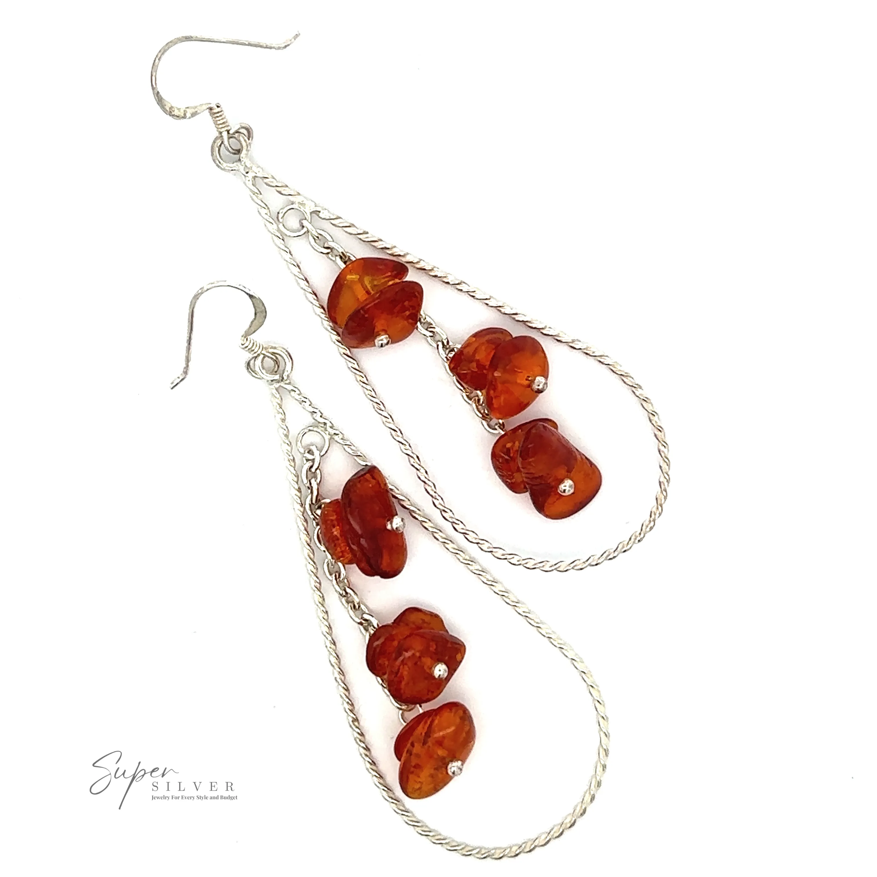 Teardrop Shaped Dangle Earrings with Amber