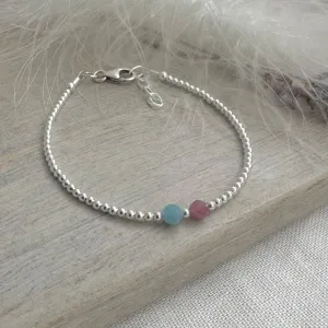 Two Birthstones Valentines Day Bracelet  , for women in Sterling Silver, His and Hers Birthstone  Bracelet