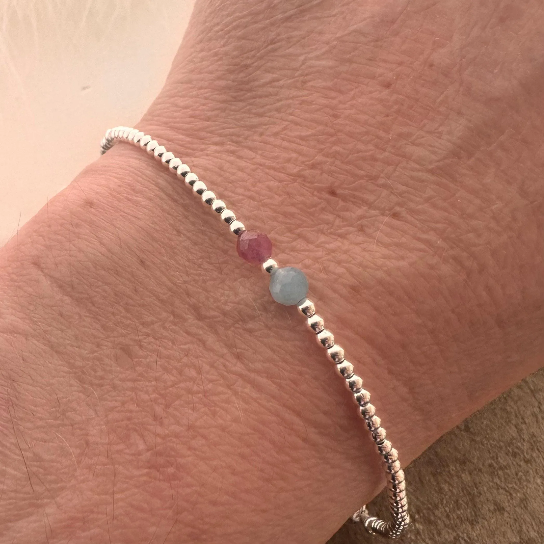 Two Birthstones Valentines Day Bracelet  , for women in Sterling Silver, His and Hers Birthstone  Bracelet