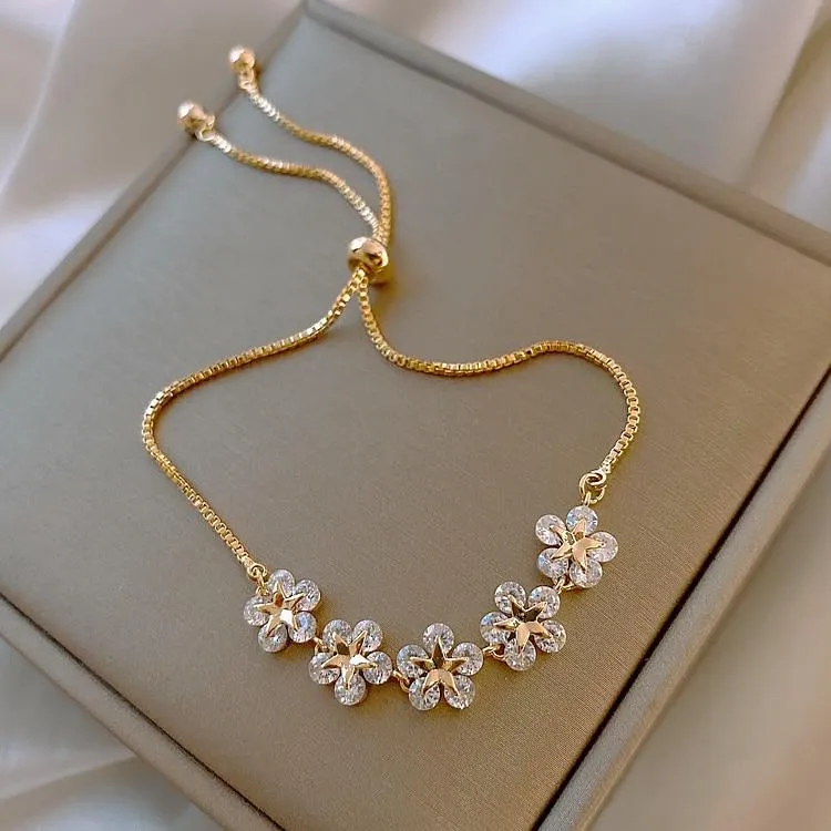 Women Luxury Flower Zircon Adjustable Bracelet
